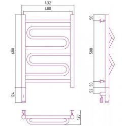 Полотенцесушитель электрический Сунержа Элегия 3.0, высота 60 см, ширина 40 см, диммер слева/справа, цвет матовая шампань, 022-5818-6040/022-5819-6040