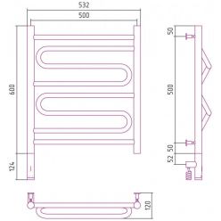Полотенцесушитель электрический Сунержа Элегия 3.0, высота 60 см, ширина 50 см, диммер слева/справа, цвет матовая шампань, 022-5818-6050/022-5819-6050