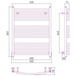 Полотенцесушитель водяной Сунержа Аркус, высота 80 см, ширина 60 см, универсальное подключение, цвет золото, 03-0251-8060
