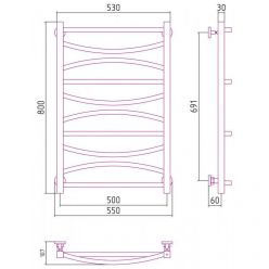 Полотенцесушитель водяной Сунержа Ажур, высота 80 см, ширина 50 см, нижнее подключение, цвет золото, 03-0255-8050