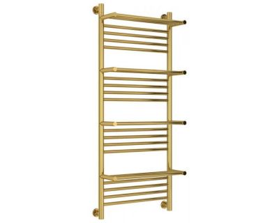 Полотенцесушитель водяной Сунержа Богема+, ширина 50 см, высота 120 см, нижнее подключение, с полками, цвет золото, 03-0224-1250