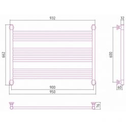 Полотенцесушитель водяной Сунержа Богема L, ширина 90 см высота 60 см, универсальное подключение, цвет матовое золото, 032-0202-6090