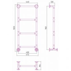 Полотенцесушитель водяной Сунержа Ренессанс 1304, высота 96 см, ширина 40 см, нижнее подключение 40 см, цвет матовое золото, 032-0280-9640