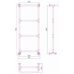 Полотенцесушитель водяной Сунержа Ренессанс 1386, ширина 50 см высота 125 см, нижнее подключение 50 см, с полкой, цвет матовое золото, 032-0281-1250