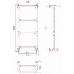 Полотенцесушитель водяной Сунержа Ренессанс 1386, высота 96 см, ширина 40 см, нижнее подключение 40 см, с полкой, цвет матовое золото, 032-0281-9640