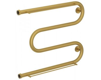 Полотенцесушитель водяной Сунержа М-образный+, высота 50 см, ширина 65 см, боковое подключение 50 см, с 2 полками, цвет матовое золото, 032-4008-5065