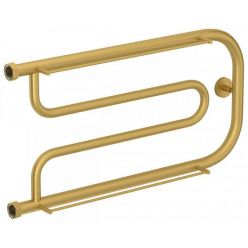 Полотенцесушитель водяной Сунержа Гусли+, высота 32 см, ширина 65 см, боковое подключение 32 см, с 2 полками, цвет матовое золото, 032-4010-3265