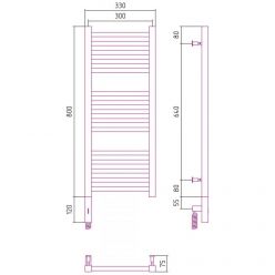 Полотенцесушитель электрический Сунержа Модус 3.0, высота 80 см, ширина 30 см, диммер слева/справа, цвет матовое золото, 032-5700-8030/032-5701-8030