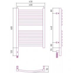 Полотенцесушитель электрический Сунержа Аркус 3.0, высота 60 см, ширина 40 см, диммер слева/справа, цвет матовое золото, 032-5704-6040/032-5705-6040