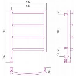 Полотенцесушитель электрический Сунержа Галант 3.0, высота 50 см, ширина 40 см, диммер слева/справа, цвет матовое золото, 032-5800-5040/032-5801-5040