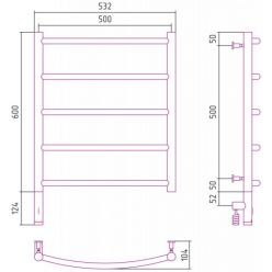 Полотенцесушитель электрический Сунержа Галант 3.0, высота 60 см, ширина 50 см, диммер слева/справа, цвет матовое золото, 032-5800-6050/032-5801-6050