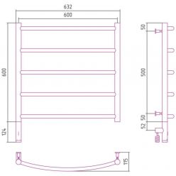 Полотенцесушитель электрический Сунержа Галант 3.0, высота 60 см, ширина 60 см, диммер слева/справа, цвет матовое золото, 032-5800-6060/032-5801-6060