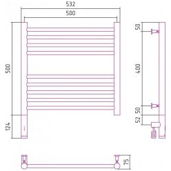 Полотенцесушитель электрический Сунержа Богема 3.0, высота 50 см, ширина 50 см, диммер слева/справа, цвет матовое золото, 032-5804-5050/032-5805-5050