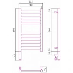 Полотенцесушитель электрический Сунержа Богема 3.0, высота 60 см, ширина 30 см, диммер слева/справа, цвет матовое золото, 032-5804-6030/032-5805-6030