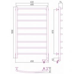 Полотенцесушитель электрический Сунержа Галант 2.0, высота 100 см, ширина 60 см, диммер слева/справа, цвет золото, 03-5200-1060/03-5201-1060