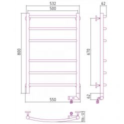 Полотенцесушитель электрический Сунержа Галант 2.0, высота 80 см, ширина 50 см, диммер справа, цвет золото, 03-5201-8050