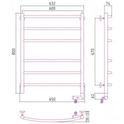 Полотенцесушитель электрический Сунержа Галант 2.0, высота 80 см, ширина 60 см, диммер справа, цвет золото, 03-5201-8060