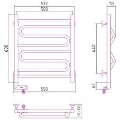 Полотенцесушитель электрический Сунержа Элегия 2.0, высота 60 см, ширина 50 см, диммер слева/справа, цвет золото, 03-5218-6050/03-5219-6050
