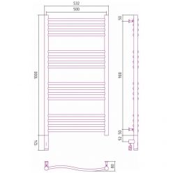 Полотенцесушитель электрический Сунержа Флюид 3.0, высота 100 см, ширина 50 см, диммер слева/справа, цвет золото, 03-5820-1050/03-5821-1050
