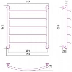 Полотенцесушитель водяной Сунержа Галант+, высота 60 см, ширина 60 см, универсальное подключение, цвет состаренная бронза, 05-0200-6060