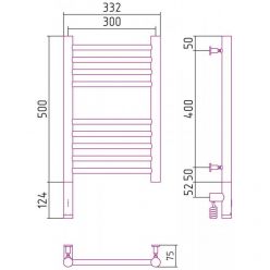 Полотенцесушитель электрический Сунержа Богема 3.0, высота 50 см, ширина 30 см, диммер слева/справа, цвет состаренная латунь, 051-5804-5030/051-5805-5030