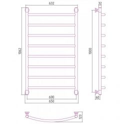 Полотенцесушитель водяной Сунержа Галант+ 15-0200-1060, высота 100 см, ширина 60 см, универсальное подключение, цвет тёмный титан муар