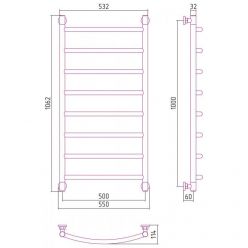 Полотенцесушитель водяной Сунержа Галант+ 31-0200-1050, высота 100 см, ширина 50 см, универсальное подключение, цвет матовый черный