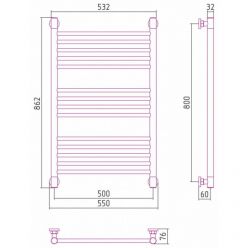 Полотенцесушитель водяной Сунержа Богема+ 15-0220-8050, высота 80 см, ширина 50 см, универсальное подключение, цвет тёмный титан муар