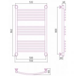 Полотенцесушитель водяной Сунержа Богема+ 071-0221-8050, высота 80 см, ширина 50 см, универсальное подключение, цвет сатин
