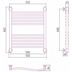 Полотенцесушитель водяной Сунержа Флюид+ 15-0222-6050, высота 60, ширина 50 см, универсальное подключение, цвет тёмный титан муар