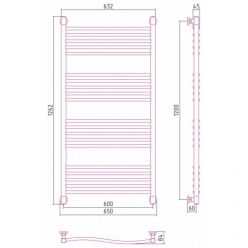 Полотенцесушитель водяной Сунержа Флюид+ 30-0222-1260, высота 120, ширина 60 см, универсальное подключение, цвет матовый белый