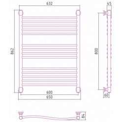 Полотенцесушитель водяной Сунержа Флюид+ 30-0222-8060, высота 80, ширина 60 см, универсальное подключение, цвет матовый белый
