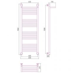 Полотенцесушитель водяной Сунержа Богема+ 071-0223-1240, высота 120 см, ширина 40 см, универсальное подключение, с полкой, цвет сатин