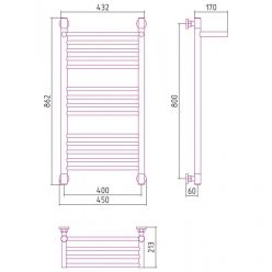 Полотенцесушитель водяной Сунержа Богема+ 071-0223-8040, высота 80 см, ширина 40 см, универсальное подключение, с полкой, цвет сатин