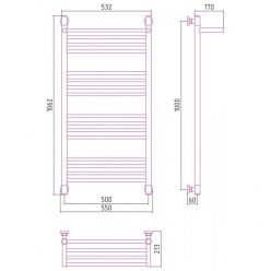 Полотенцесушитель водяной Сунержа Богема+ 15-0223-1050, высота 100 см, ширина 50 см, универсальное подключение, с полкой, цвет тёмный титан муар