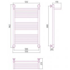 Полотенцесушитель водяной Сунержа Богема+ 15-0223-8050, высота 80 см, ширина 50 см, универсальное подключение, с полкой, цвет тёмный титан муар