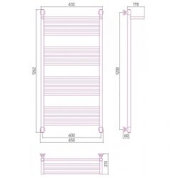 Полотенцесушитель водяной Сунержа Богема+ 30-0223-1260, высота 120 см, ширина 60 см, универсальное подключение, с полкой, цвет матовый белый