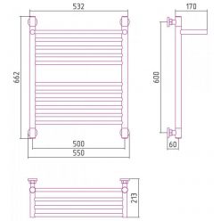 Полотенцесушитель водяной Сунержа Богема+ 31-0223-6050, высота 60 см, ширина 50 см, универсальное подключение, с полкой, цвет матовый черный