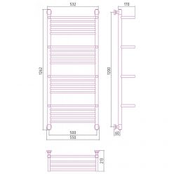 Полотенцесушитель водяной Сунержа Богема+ 071-0224-1250, высота 120 см, ширина 50 см, универсальное подключение, с 4 полками, цвет сатин