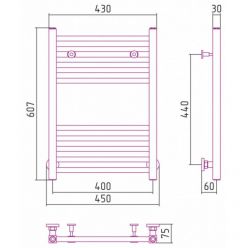 Полотенцесушитель водяной Сунержа Модус 071-0250-6040, высота 60 см, ширина 40 см, универсальное подключение, цвет сатин