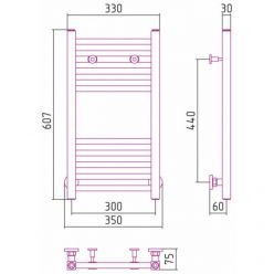 Полотенцесушитель водяной Сунержа Модус 12-0250-6030, высота 60 см, ширина 30 см, универсальное подключение, цвет белый