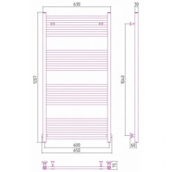Полотенцесушитель водяной Сунержа Модус 30-0250-1260, высота 120 см, ширина 60 см, универсальное подключение, цвет матовый белый