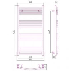 Полотенцесушитель водяной Сунержа Аркус 071-0251-1050, высота 100 см, ширина 50 см, универсальное подключение, цвет сатин