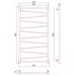 Полотенцесушитель водяной Сунержа Сирокко 071-0253-1260, высота 120 см, ширина 60 см, нижнее подключение, цвет сатин