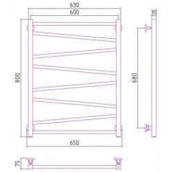 Полотенцесушитель водяной Сунержа Сирокко 12-0253-8060, высота 80 см, ширина 60 см, нижнее подключение, цвет белый