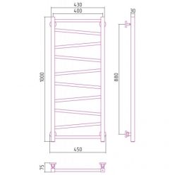 Полотенцесушитель водяной Сунержа Сирокко 31-0253-1040, высота 100 см, ширина 40 см, нижнее подключение, цвет матовый черный