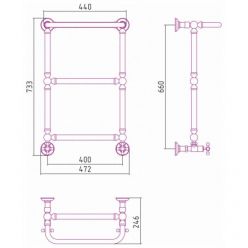 Полотенцесушитель водяной Сунержа Ренессанс 1386 31-0281-6640, высота 66 см, ширина 40 см, нижнее подключение, с полкой, цвет матовый черный