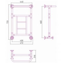 Полотенцесушитель водяной Сунержа Ренессанс 1452 071-0282-6640, высота 66 см, ширина 40 см, нижнее подключение, с полкой, цвет сатин