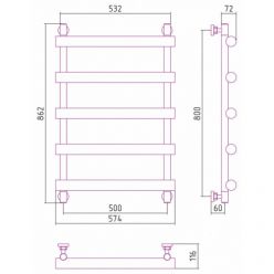 Полотенцесушитель водяной Сунержа Атлант 5023-0226-8050, высота 80 см, ширина 50 см, универсальное подключение, цвет отдалённо-синий
