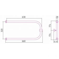 Полотенцесушитель водяной Сунержа П-образный 31-0003-3265, высота 32 см, ширина 65 см, боковое подключение, цвет матовый черный